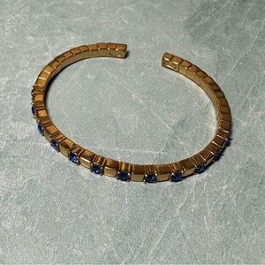 Vintage blue and gold rhinestone open bangle stackable